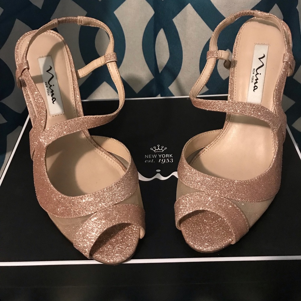Nina heels. Sparkling rose gold